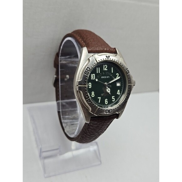 Field And Stream Mens Quartz Green Dial Date 50M Watch New Battery Leather Strap - Picture 3 of 12